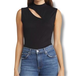 HALOGEN Cutout Sleeveless Mock Neck Top with Asymmetric Cutout - Black XXL